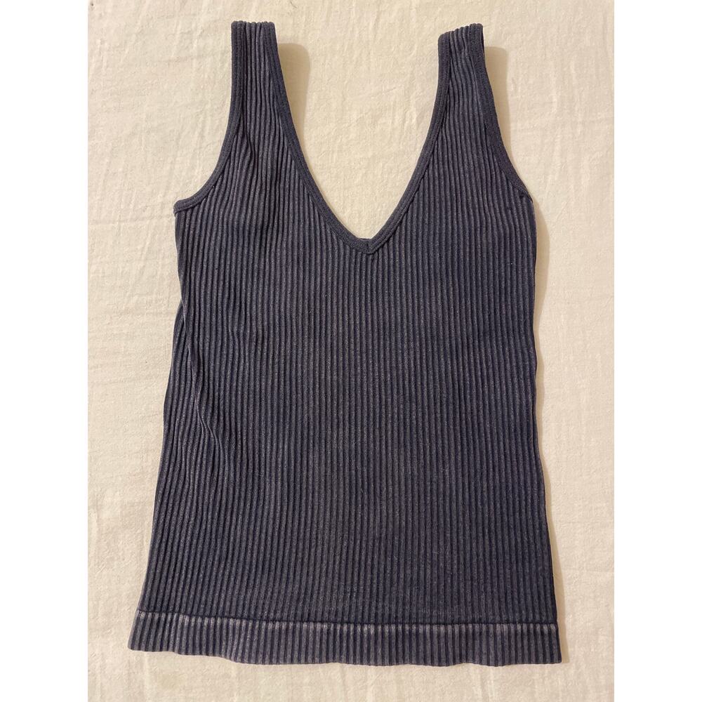 Aura Women's Size XXS/XS Crop Tank Top V-neck  Rib‎ Knit Tight Fitting Blue